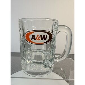 A & W ROOT BEER 4.25" Heavy Glass Dimple Thumbprint Mug GLASS VTG  Advertising